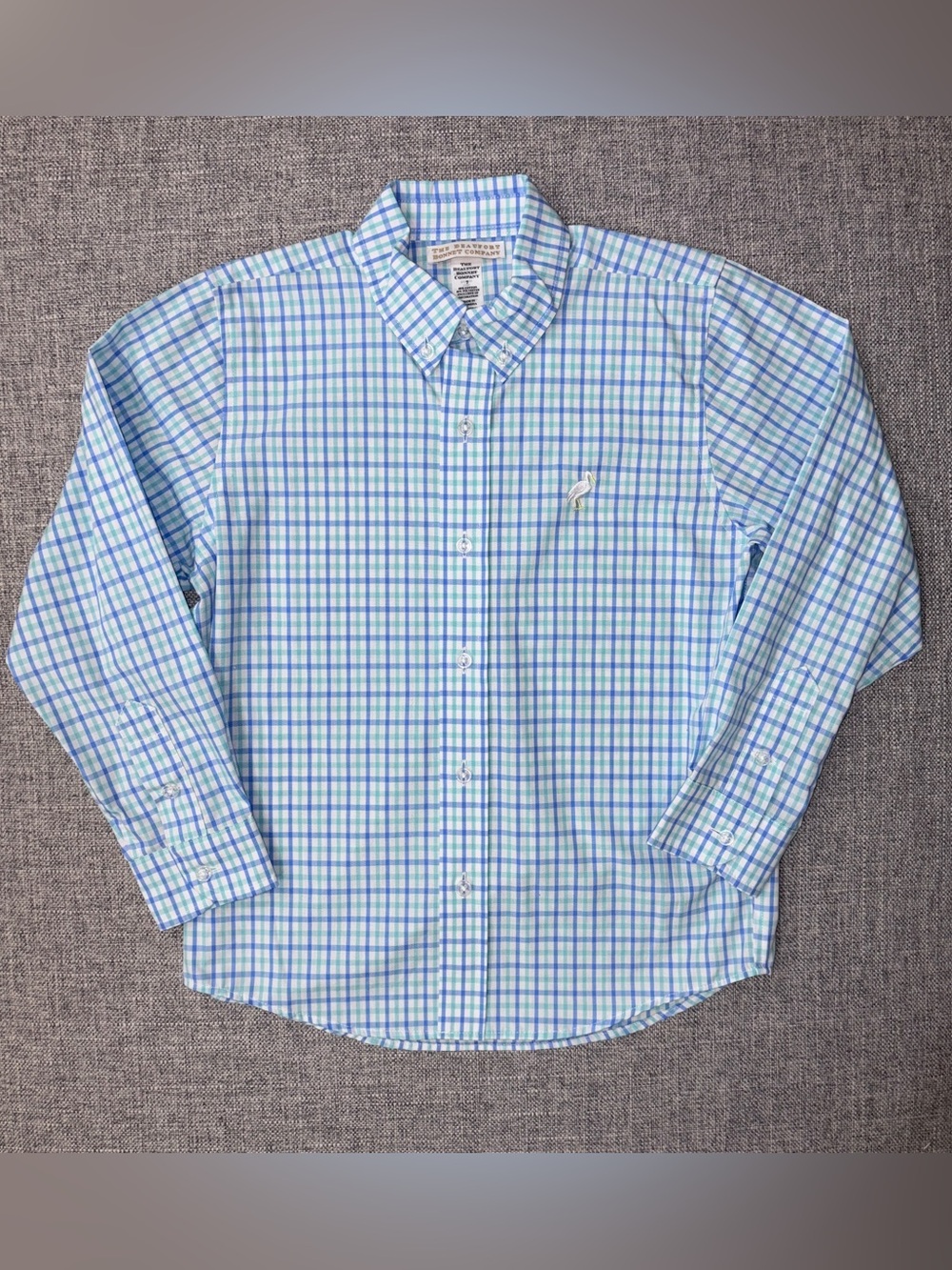 The Beaufort Bonnet Company Boys Button-Down Shirt - Light Blue & Green Plaid